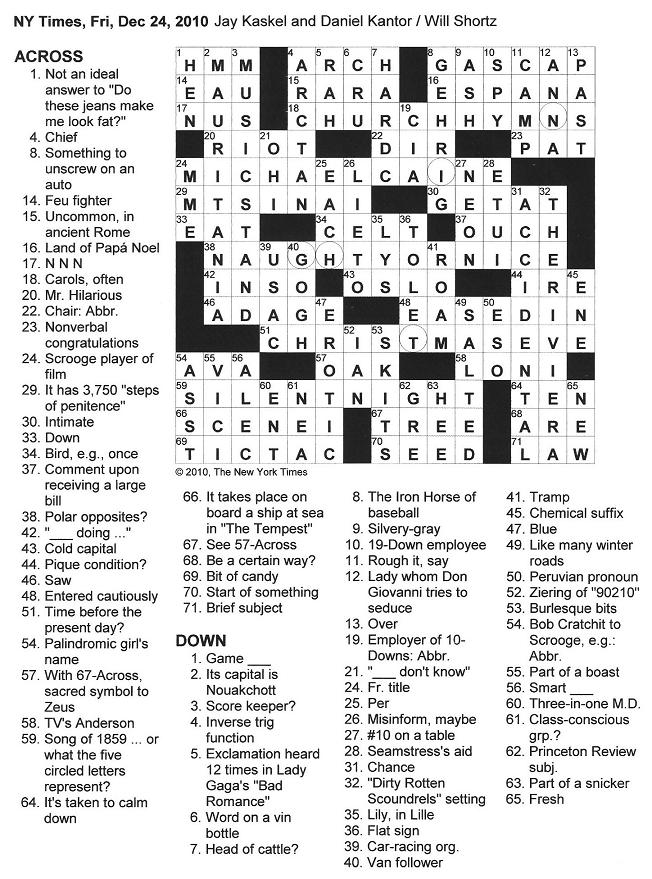 The New York Times Crossword in Gothic: 12 24 10 SILENT NIGHT