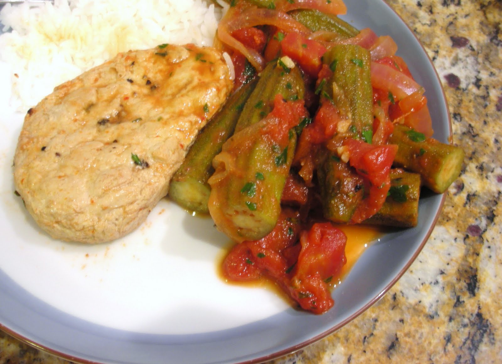 Everyday Vegan Stewed 'Chicken' with Okra and Tomatoes