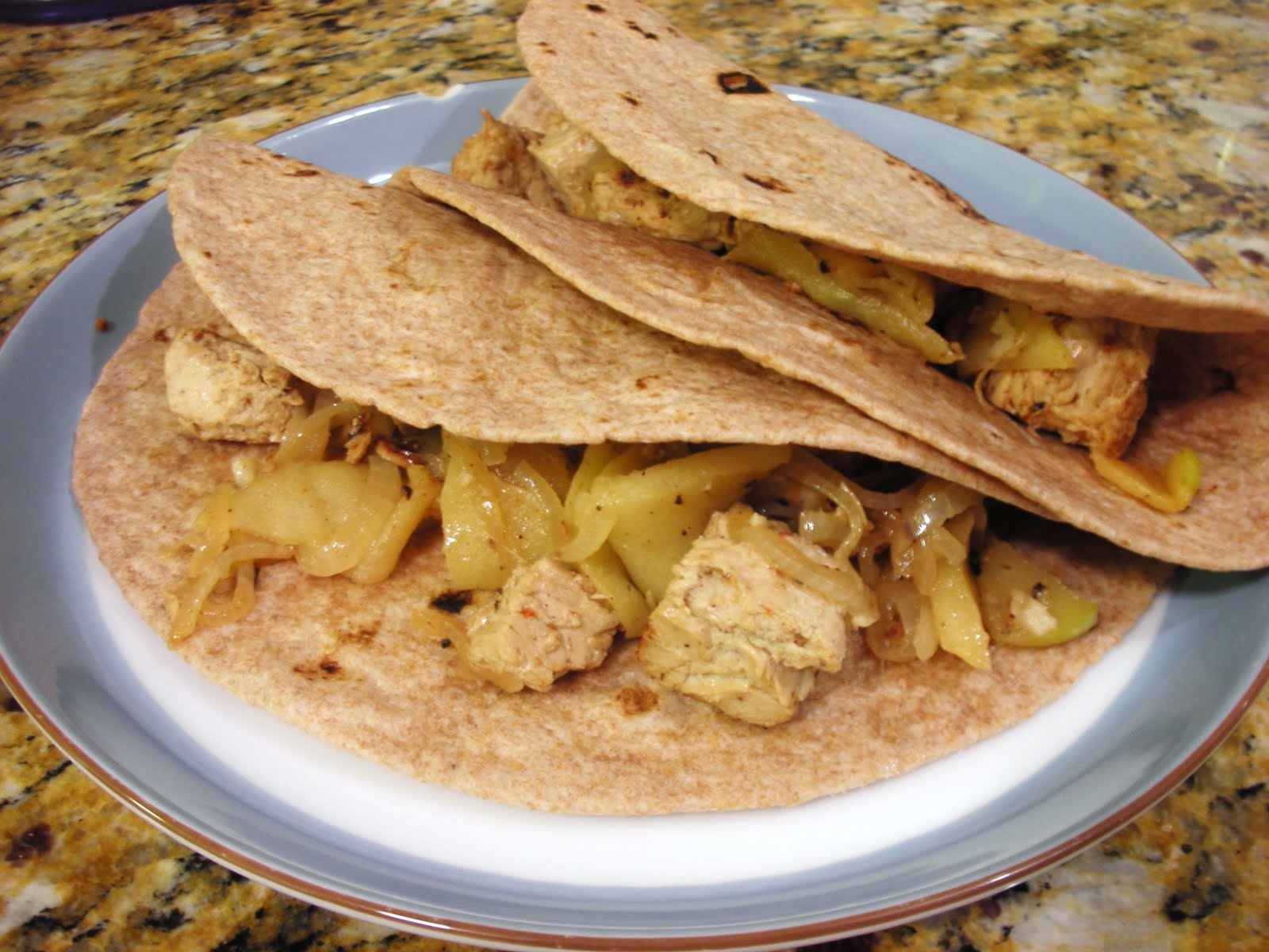 Everyday Vegan 'Chicken' Soft Tacos with Sauteed Onions and Apples