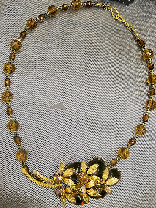 Amber Crystal Beads and Amber Rhinestone Centerpiece