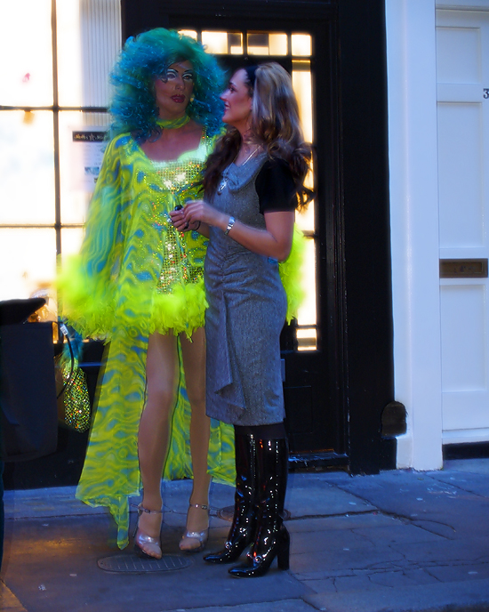 Cassie Sumner and a drag queen, Wags boutique, London - photo by Joselito Briones