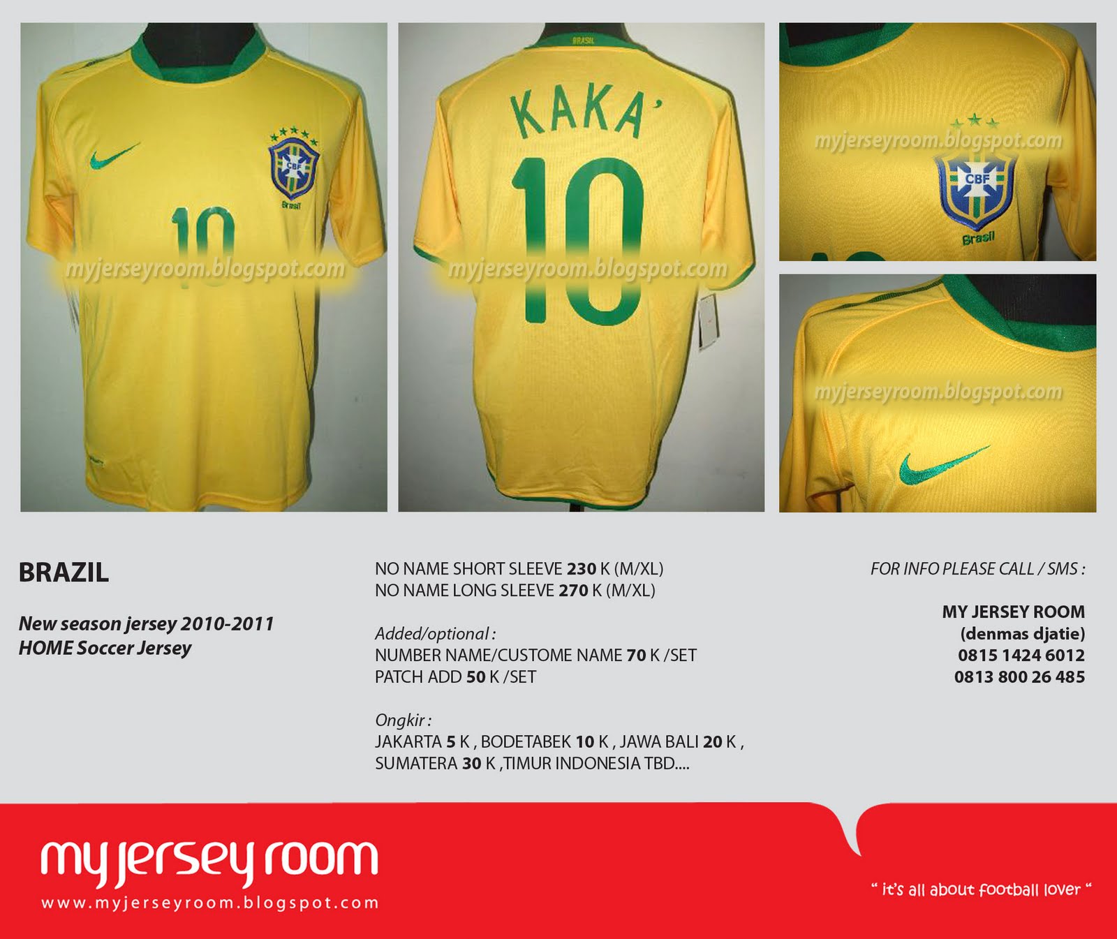 MY JERSEY ROOM BRAZIL WorldCup 10/11 HOME soccer jersey