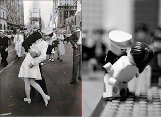 Links: V.J. Day Times Square von Alfred Eisenstaedt, rechts Nachbau von Balakov