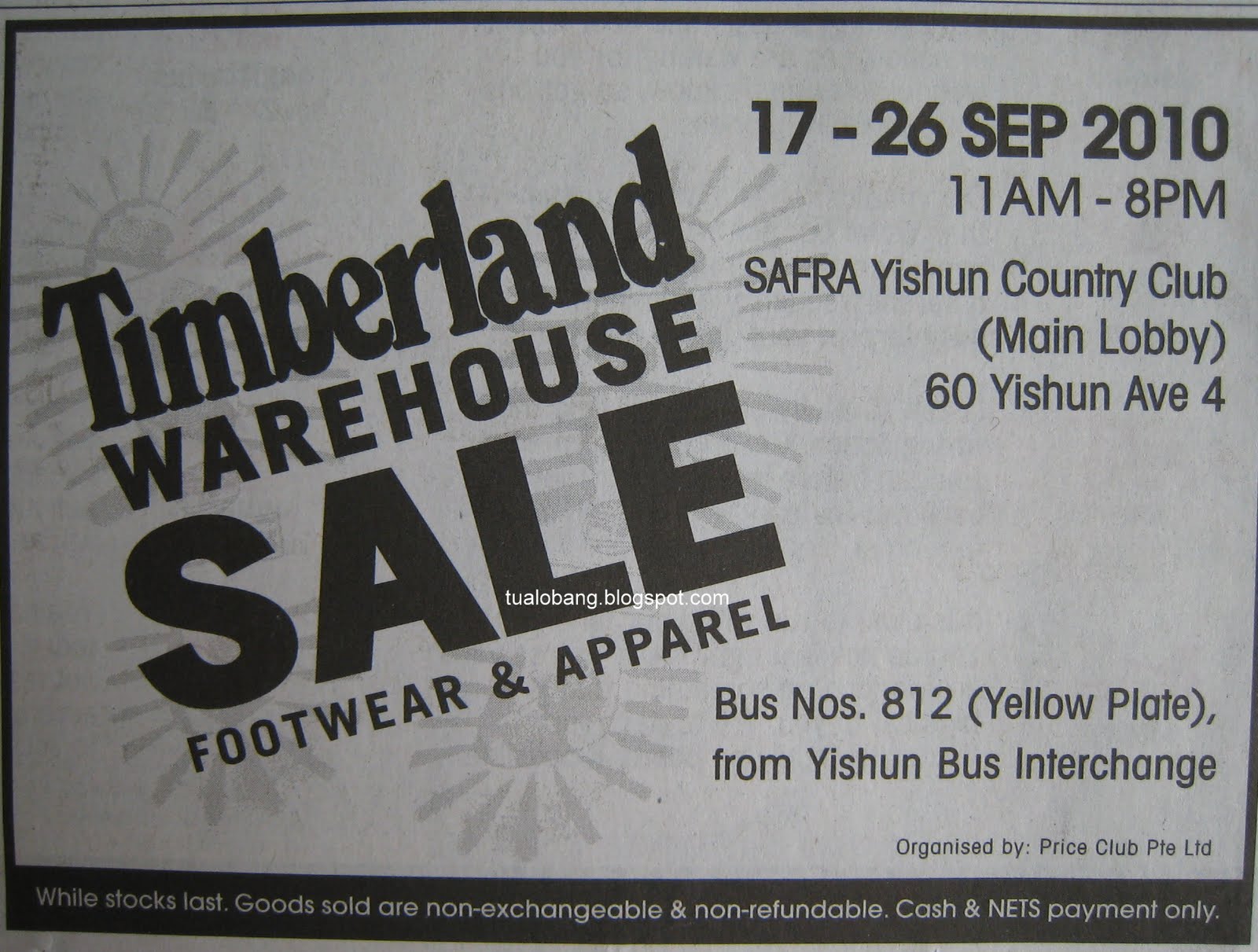 Tua Lobang: Timberland Warehouse Sale@SAFRA Yishun Country Club, till