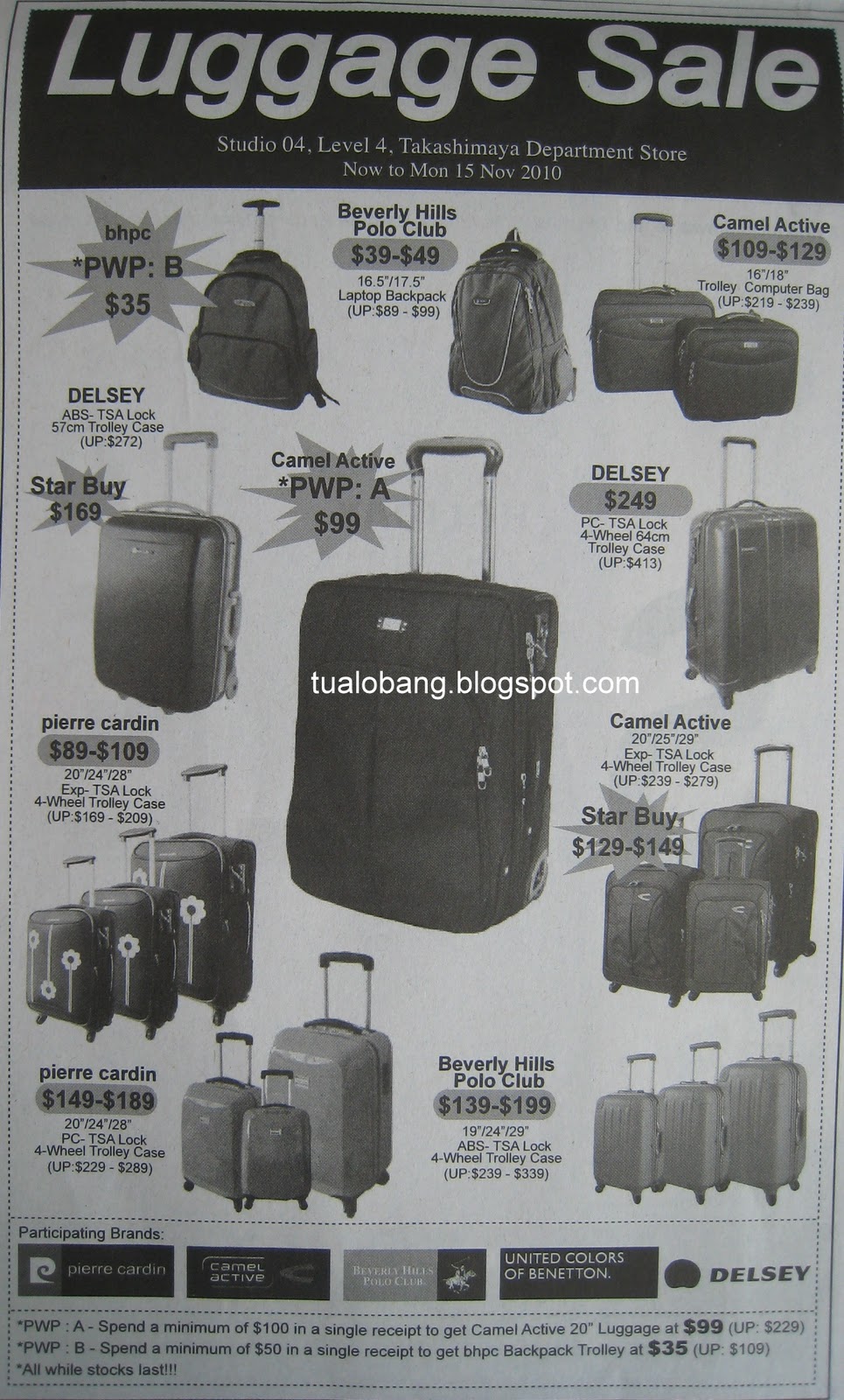 Tua Lobang: Luggage Sale@Takashimaya Level 4, Till 15 Nov 2010