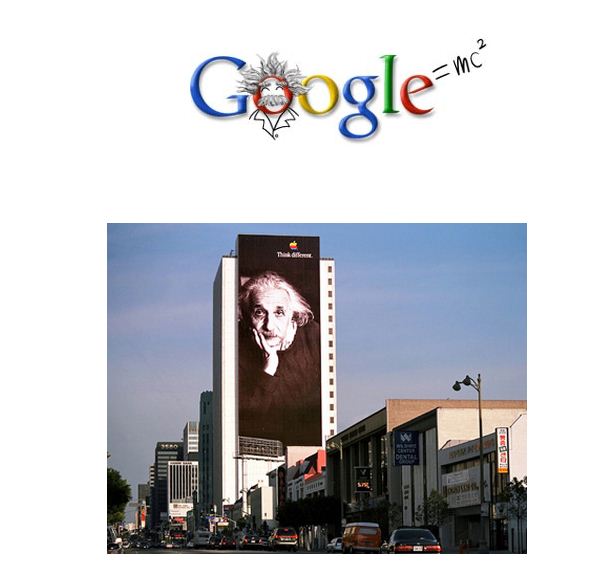 Einstein Google logo and Apple billboard.