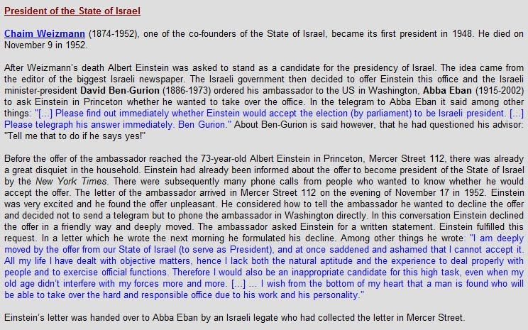 Einstein declined the Presidency of Israel