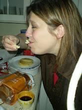 Lovely pose of eating pancakes