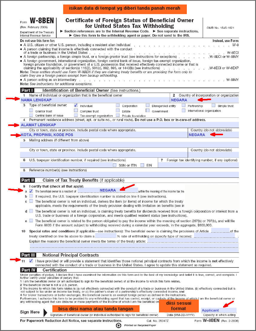 Tips N Trik Blogging MENGISI TAX FORM W8BEN