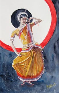 watercolor painting of Odissi dancer