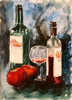 Still life with wine bottles by me
