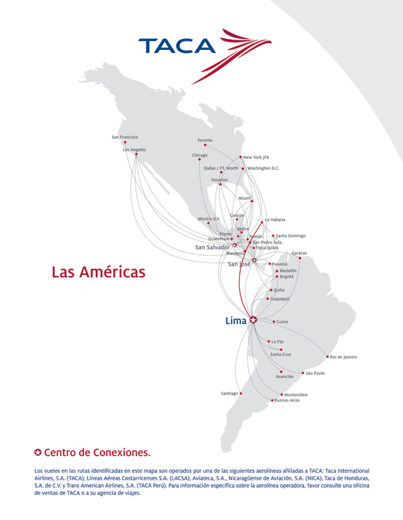 Taca Airlines Route Map Airline Memorabilia: Grupo Taca (1997)