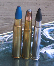 The .404 Jeffery flanked by a .416 Rigby on the left and a .375 H&H on the right.