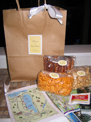The welcome bags included peanuts goldfish pretzels chocolate chip 