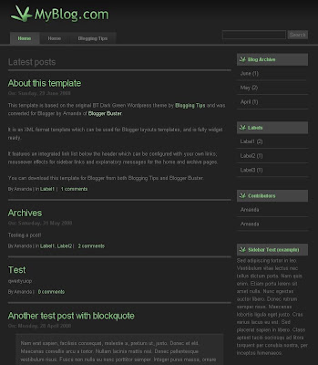 BT Dark Green Blogspot Theme