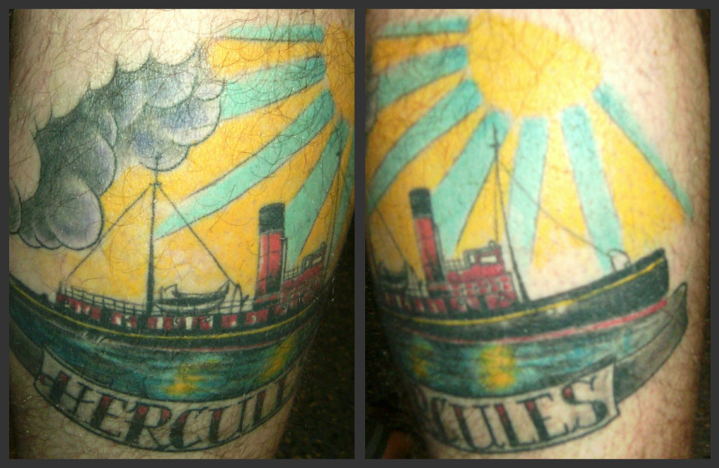 Andy explained that he got this tattoo because the boat pictured, Hercules, 