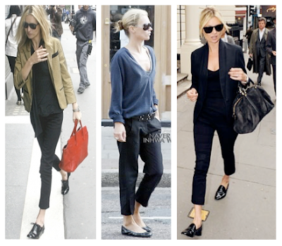 Looks masculinos Kate Moss con zapatos oxford y mocasines