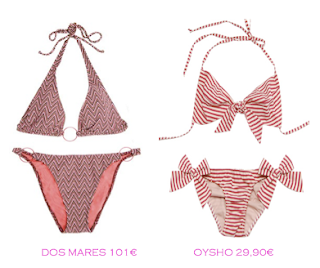 Comparativa precios bikinis para delgadas: Dos Mares 101€ vs Oysho 29,90€