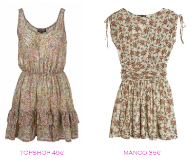 Comparativa precios: Vestidos print floral: TopShop 49€ vs Mango 35€