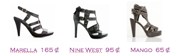 Comparativa precios zapatos 2010: Sandalias plataforma: Marella 165€ - Nine West 95€ - Mango 65€