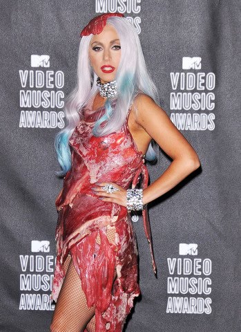 lady gaga meat dress pics. lady gaga meat dress