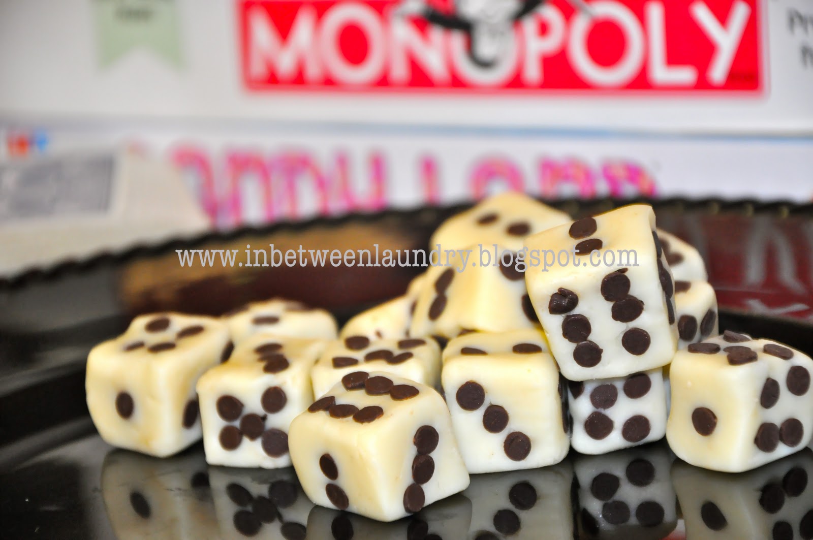 In Between Laundry White Fudge "Dice" for Game Night