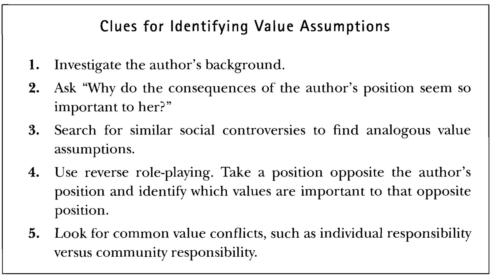 Critical Reading What are the Value Conflicts and Assumptions for