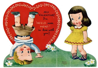 free vintage valentine card two kids head over heels