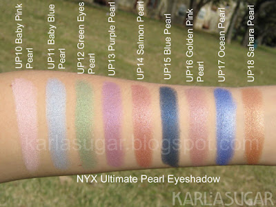 NYX, Ultimate Pearl Eyeshadow, swatches, Baby Pink Pearl, Baby Blue Pearl, Green Eyes Pearl, Purple Pearl, Salmon Pearl, Blue Pearl, Golden Pink Pearl, Ocean Pearl, Sahara Pearl