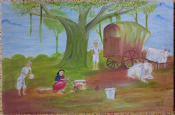 village scene painting oil