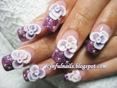 Nail Trend: Roses on purple glitter tips