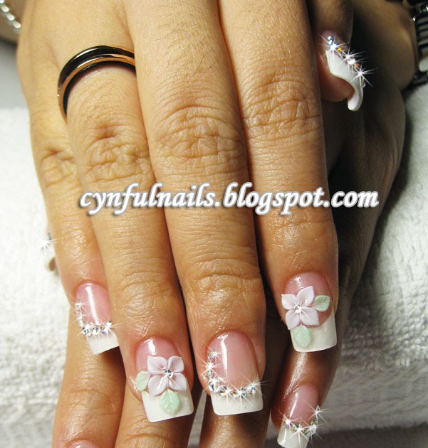 Cynful Nails: French nails with lilac petal flowers