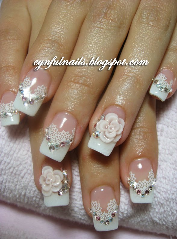 Cynful Nails: Bridal french + lace nails.