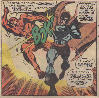 Nighthawk's pretending to be a hero, while running a protection racket for crooks...which may have been a new plot then, but it's iffy.