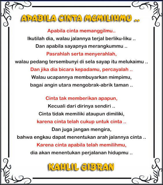 Puisi Kahlil Gibran Cinta Tak Harus Memiliki