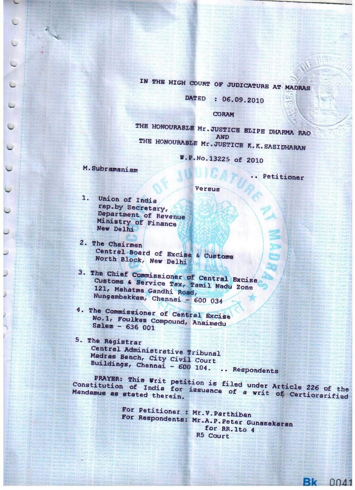 Important Letters CHENNAI HIGH COURT ORDER IN WP 13225 2010 important-letters-chennai-high-court-order-in-wp-13225-2010