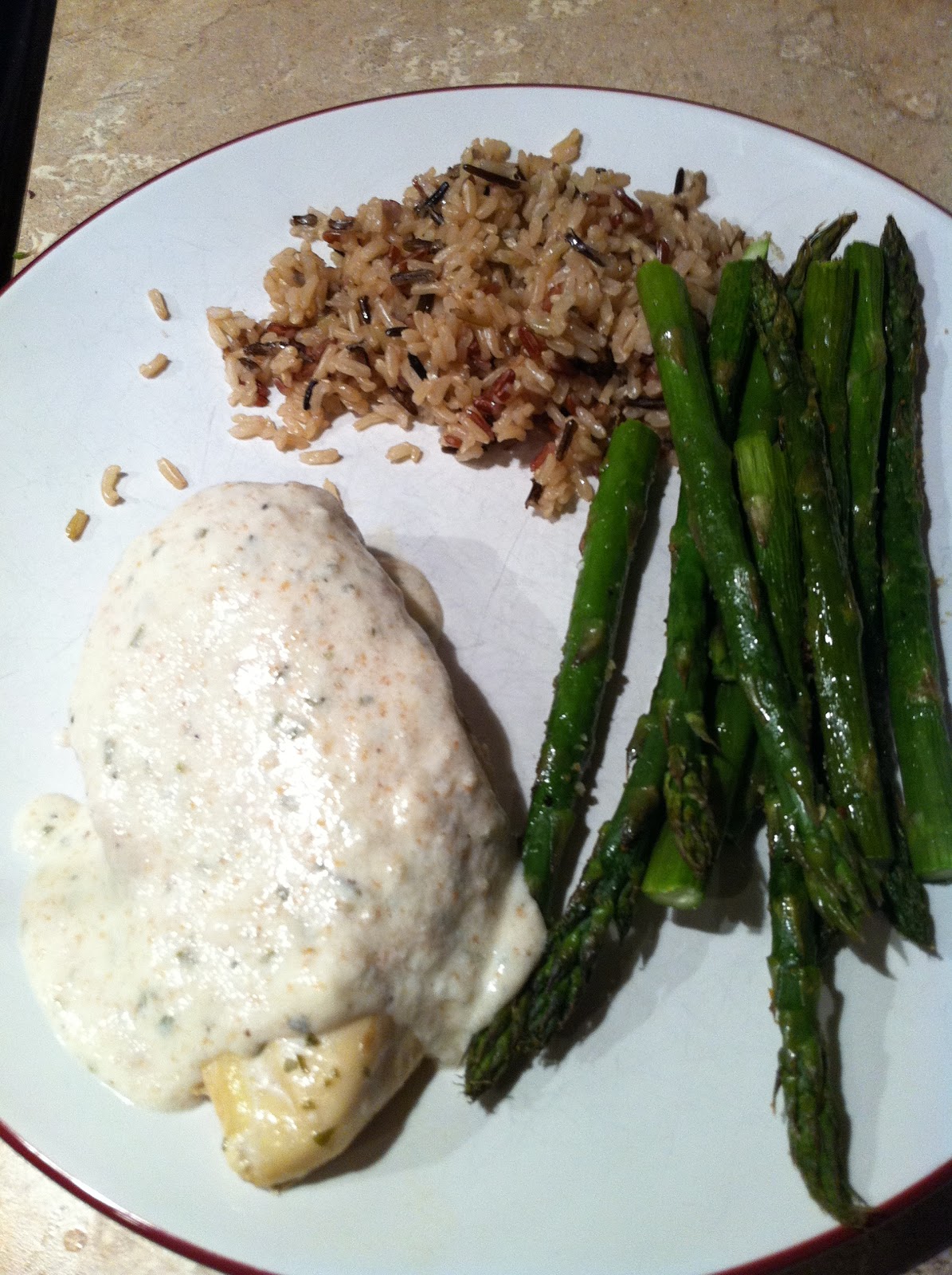Hey mommy what's for dinner? Creamy Tarragon Chicken w/ Wild Rice & Roasted Asparagus