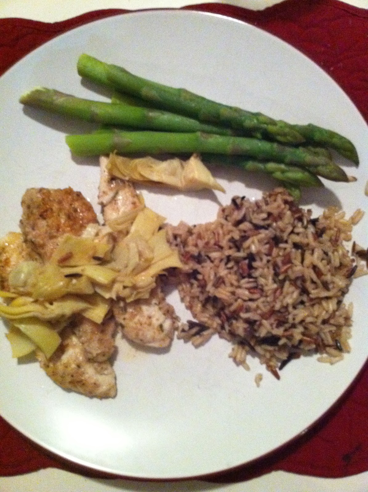 Hey mommy what's for dinner? Lemon Artichoke Chicken with Wild Rice & Asparagus