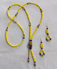 Cod 2227 Collar étnico de mostacillas amarillas, azules y cristales
