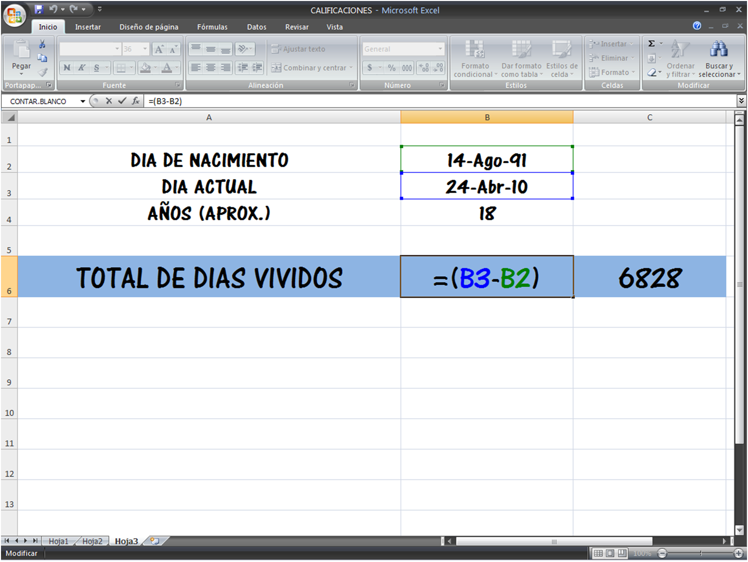 BLOG DE INFORMATICA: TAREA 7: CALCULO DEL TOTAL DE DIAS VIVIDOS