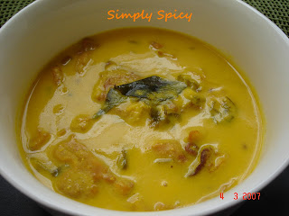 Mango Kadhi with Onion Pakoda