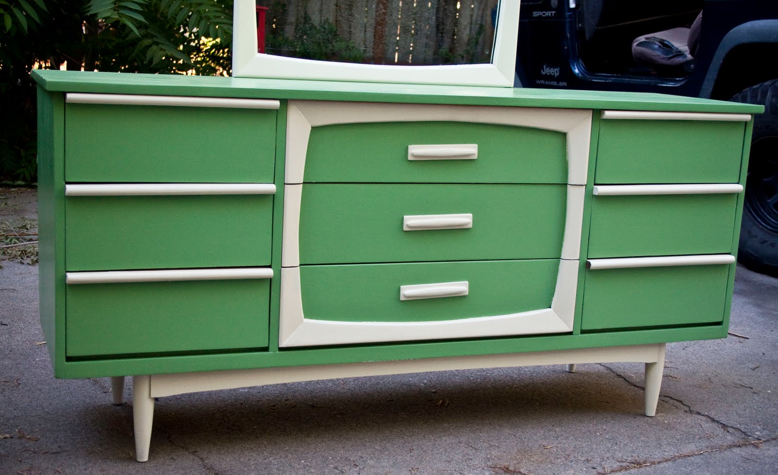 Modernly Shabby Chic Furniture: Pesto Green and Cream 9 Drawer Dresser ...