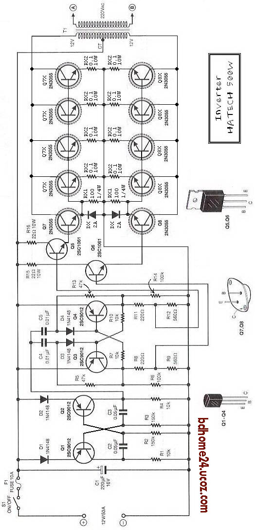 Inverter Convert 12V to 220V 500W (Helpful Circuit) ~ Blog and
