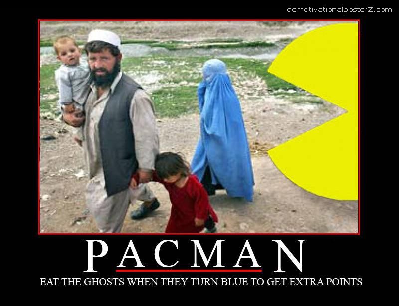 Pacman eating blue ghost burka kid motivational poster