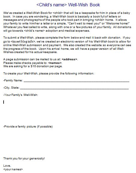 Raising Funds for Adoption and More&hellip;: Well-Wish Fundraiser