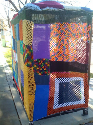 bus stop cozy- yarn bombing, Provo Utah