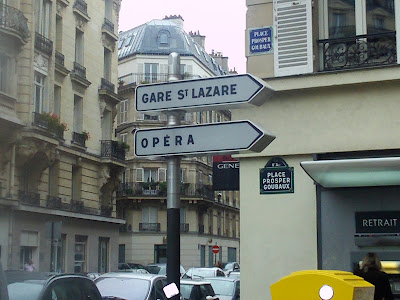 Signs pointing to the St Lazare Train Station
