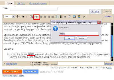 membuat link dalam postingan blogspot