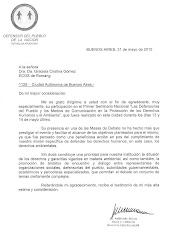 Agradecimiento del Defensor del Pueblo