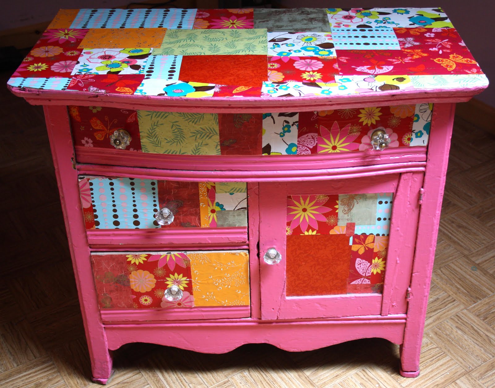 Decoupaged Dresser Makeover with Quilt Squares - Color Me Thrifty